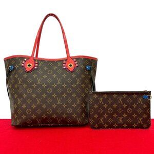 Louis Vuitton Totem Neverfull MM Monogram Leather Tote Brown X Red